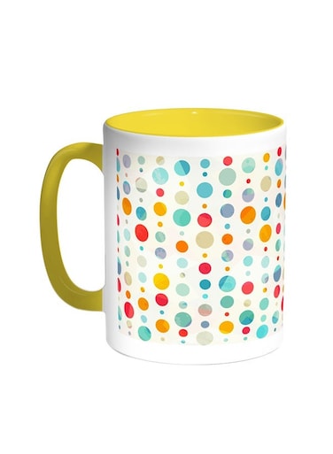 Large And Small Coloured Circles Printed Coffee Mug Yellow/White 11ounce