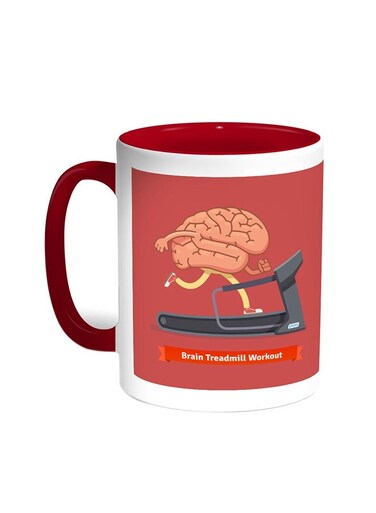 Brain Treadmill Workout Printed Coffee Mug Red/White 11ounce