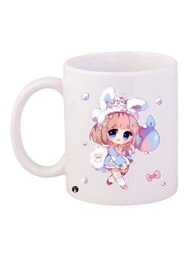Anime Girl Printed Coffee Mug White/Beige/Blue 11ounce