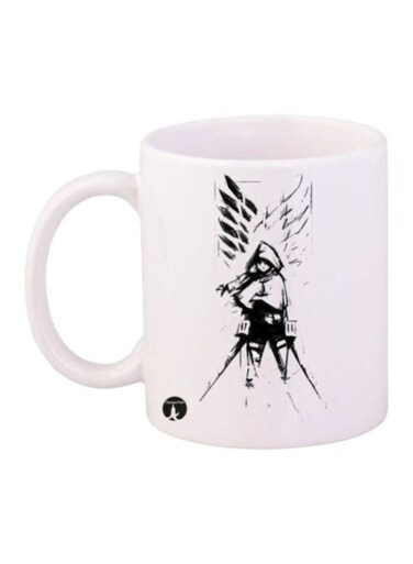 Durable Heat-resistant Thick Wall Designed Ergonomic Handled Anime Attack On Titan Printed Mug White/Black