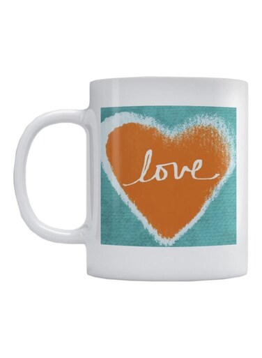 Love Printed Coffee And Tea Mug White/Green/Orange
