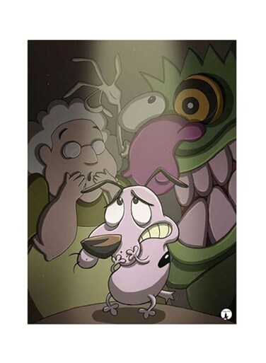 Courage Cowardly Dog Metal Plate Poster Green/Pink/Brown 15x20cm
