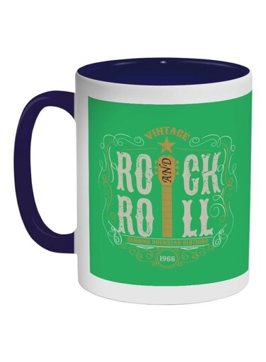Rock And Roll Printed Coffee Mug Blue/Green/White 325ml