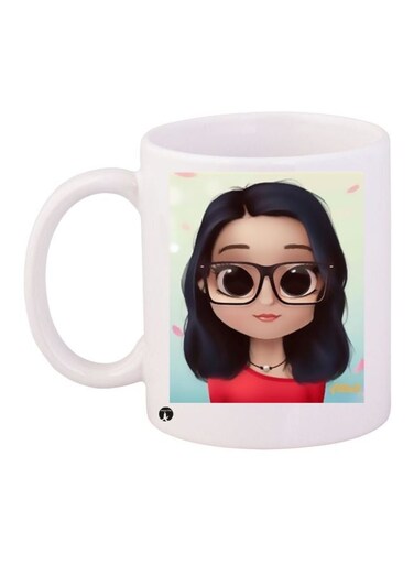 Cartoon Printed Coffee Mug White/Black/Beige 11ounce