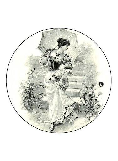 Lady With Umbrella Printed Fridge Magnet Grey/White 5.5cm