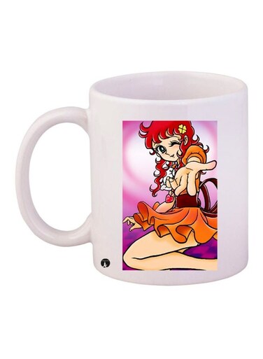 Cartoon Girl Printed Coffee Mug White/Brown/Purple