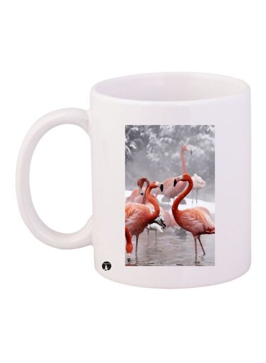 Flamingo Printed Coffee Mug White/Grey/Orange 11ounce