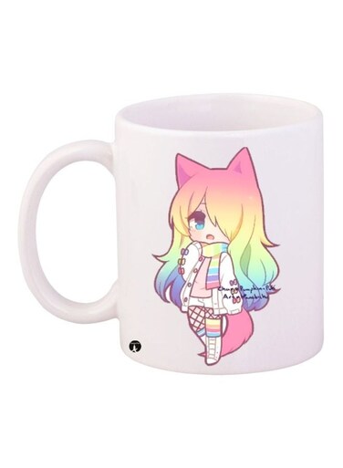 Anime Printed Coffee Mug White/Pink/Yellow 11ounce