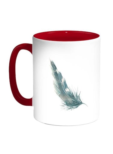 Bird Feather Printed Coffee Mug Red/White/Blue 11ounce