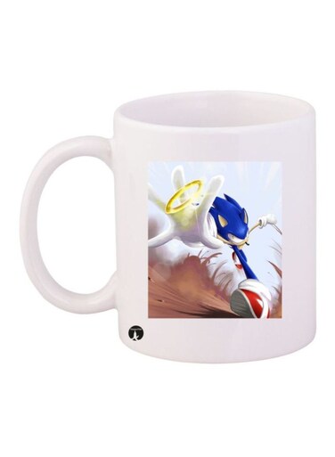 Sonic Video Game Printed Mug White/Blue/Yellow Standard Size