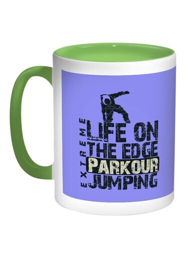 Life on the Edge Jumping Printed Coffee Mug Blue/White/Green 11ounce
