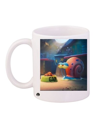Cartoon Printed Coffee Mug White/Blue/Green 11ounce