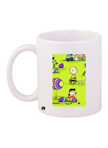 Cartoon Printed Coffee Mug White/Green 11ounce