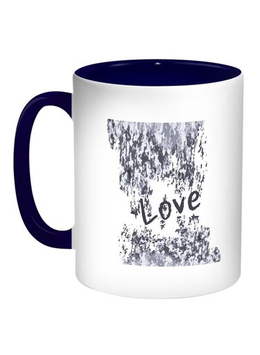 Love Printed Coffee Mug Dark Blue/White/Grey