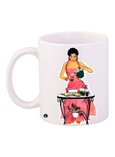 Girl Printed Coffee Mug White/Pink/Green 11ounce