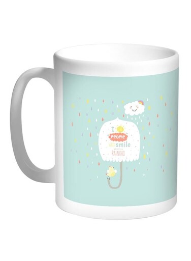 Rainy Clouds Printed Coffee Mug White/Green/Purple 11ounce
