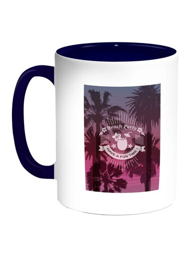 Beach Party Printed Coffee Mug Blue/White/Black 11ounce
