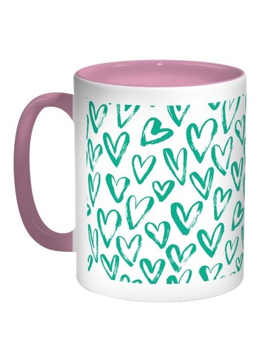 Hearts Printed Coffee Mug Teal Green/White/Black 11ounce