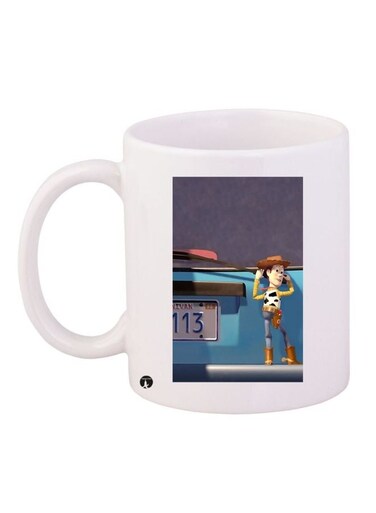 Cartoon Printed Coffee Mug White/Grey/Blue 11ounce