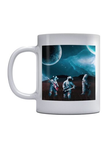 Astronauts Printed Coffee Mug White/Blue/Brown 350ml