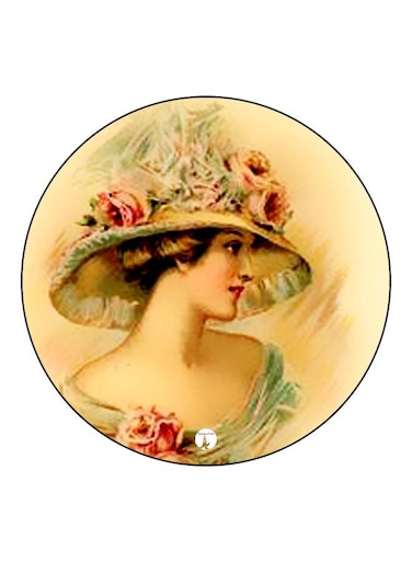 Lady Printed Fridge Magnet Beige/Green/Pink 5.5cm