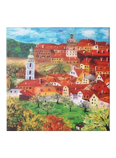 City Themed Framed Canvas Wall Painting With Frame Red/Green/Blue 50x50cm