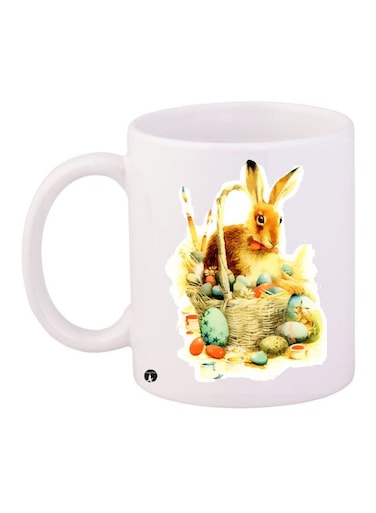Printed Ceramic Coffee Mug White/Yellow/Green