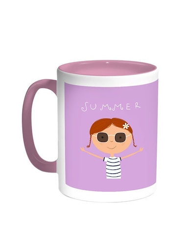 Summer Printed Coffee Mug Pink/White 11ounce