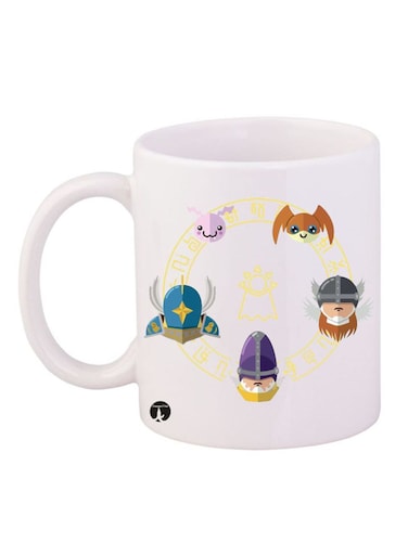 Anime Digimon Mug White/Brown/Yellow 12ounce