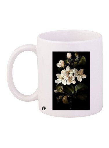 Flower Printed Coffee Mug White/Black/Green 11ounce