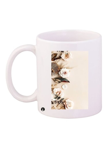 Roses Printed Coffee Mug White/Beige/Green 11ounce