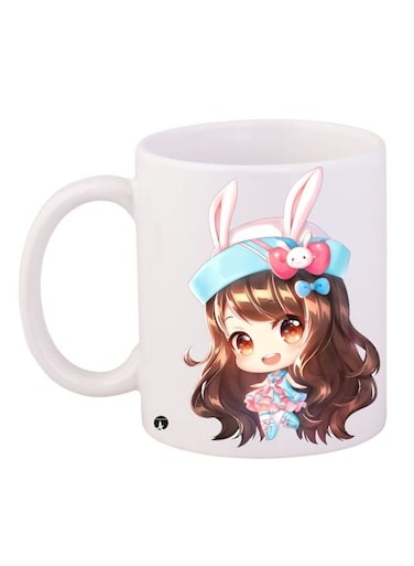 Anime Printed Coffee Mug White/Brown/Blue 11ounce