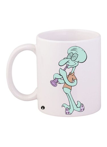 Cartoon Printed Coffee Mug White/Green/Purple 11ounce