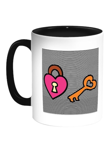 Lock And Key Printed Coffee Mug White Black 11 ounce