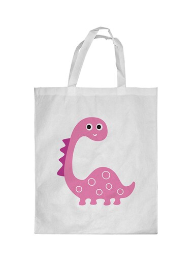 Cartoon Dinosaur Printed Shopping Bag White