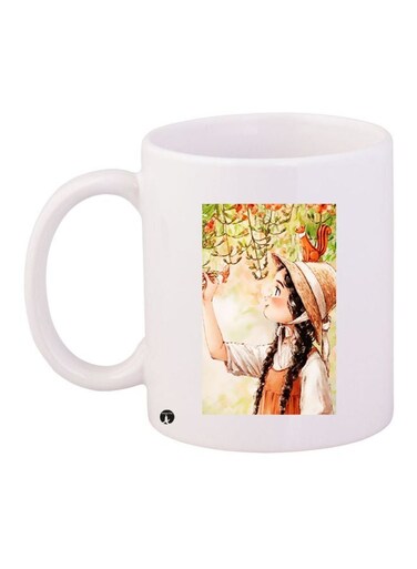 Anime Printed Ceramic Coffee Mug White/Beige/Green