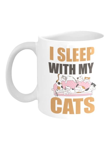 I Sleep With My Cats Printed Mug White/Beige/Pink 8x9.5x8cm