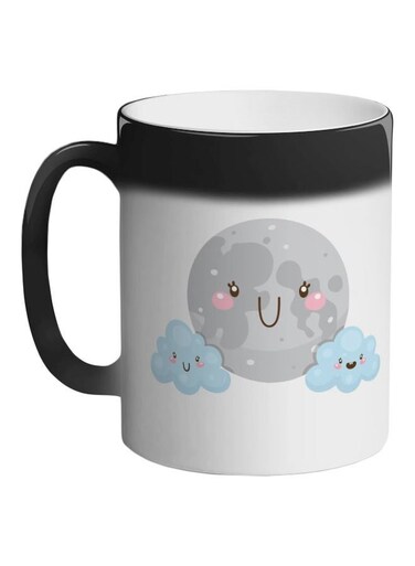 Cartoon Moon And Cloud Printed Colour Changing Coffee Mug Black 325ml