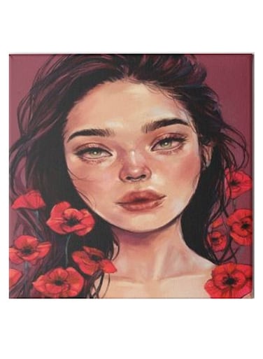 Girl Animation Hidden Frame Canvas Wall Painting Pink/Beige/Brown 50 x 50cm