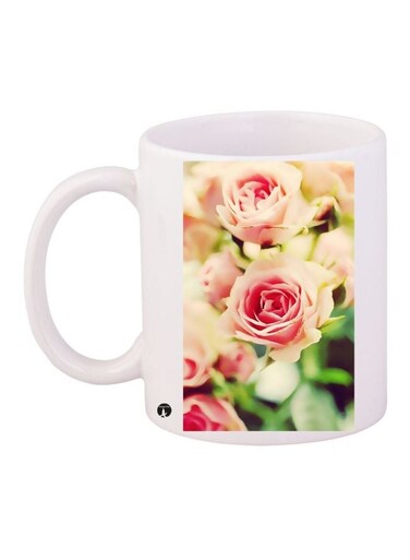 Rose Printed Coffee Mug White/Pink/Green 11ounce