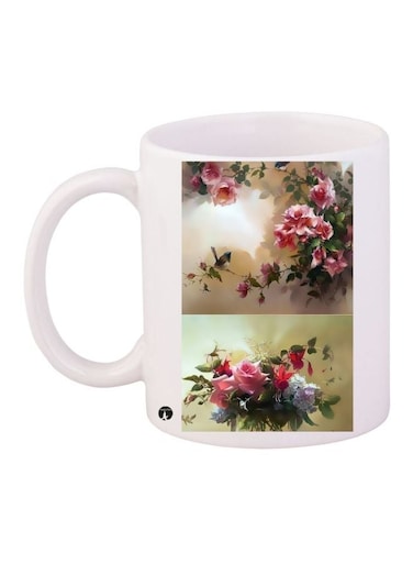 Floral Printed Coffee Mug White/Pink/Green 11ounce