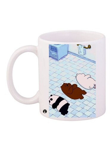 Cartoon Bear Printed Coffee Mug White/Blue/Brown 11ounce