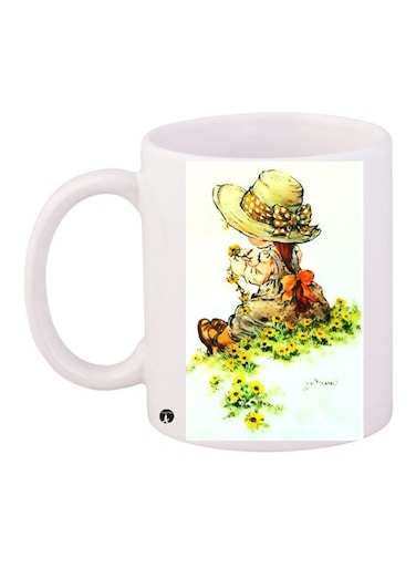 Girl Printed Coffee Mug White/Green/Yellow 11ounce