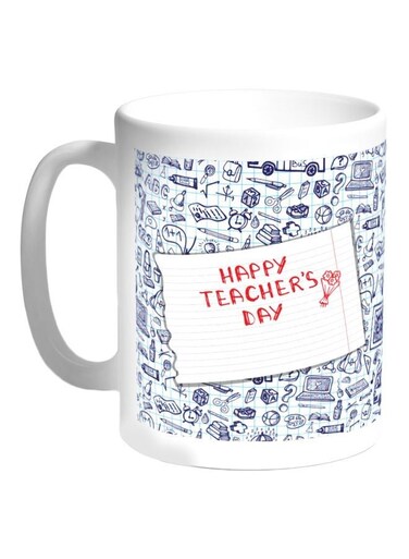 Happy Teachers Day Printed Coffee Mug White/Blue/Red 325ml