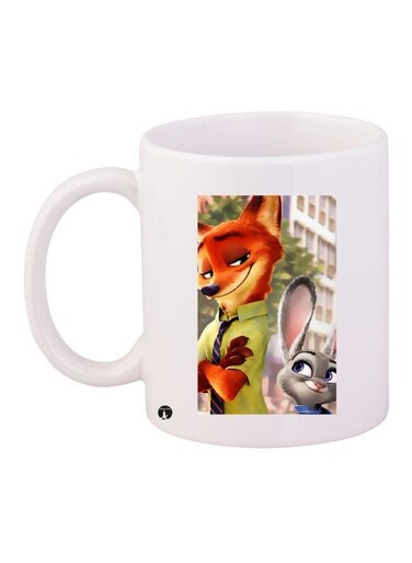 Cartoon Printed Coffee Mug White/Brown/Green 11ounce