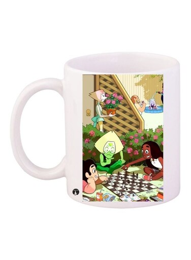 Cartoon Printed Coffee Mug White/Green/Brown 11ounce