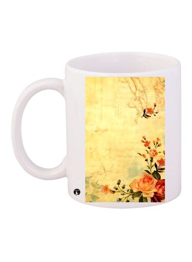 Rose Printed Coffee Mug White/Yellow/Red 11ounce