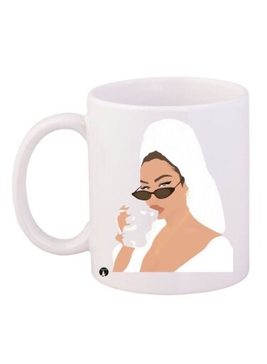 Girl Printed Coffee Mug White/Beige/Brown 11ounce