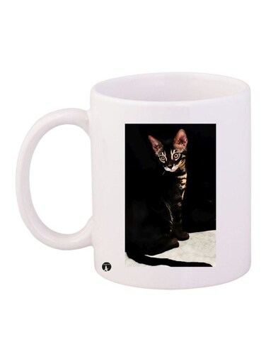 Cat Printed Coffee Mug White/Black 11ounce
