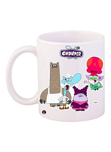 Cartoon Printed Coffee Mug White/Blue/Brown 11ounce